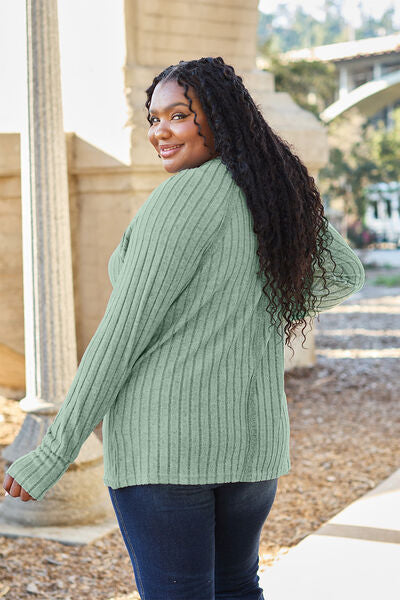 Basic Bae Full Size Ribbed Round Neck Long Sleeve Knit Top BLUE ZONE PLANET