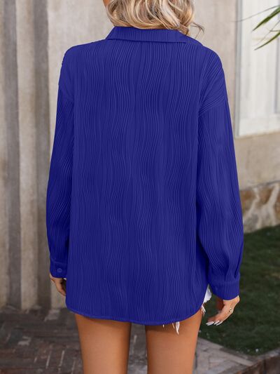 Button Up Dropped Shoulder Shirt Trendsi
