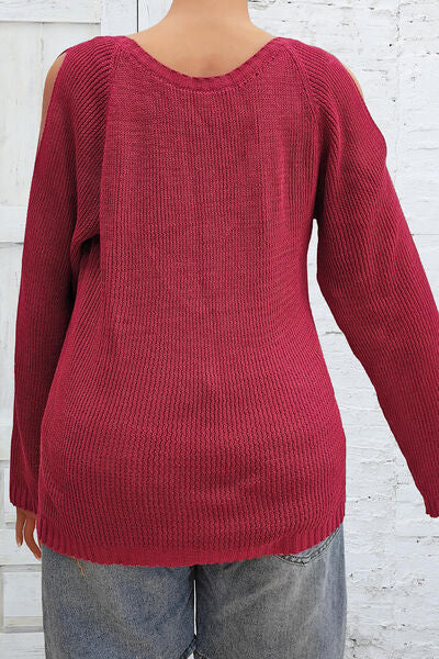 Blue Zone Planet | Plus Size Cold Shoulder Round Neck Sweater BLUE ZONE PLANET
