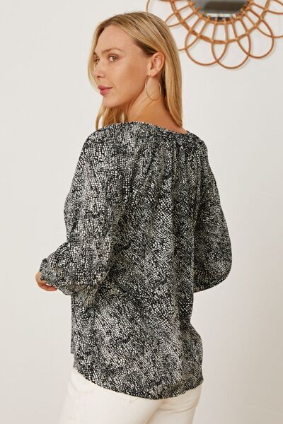 Blue Zone Planet | Printed Tie Neck Lantern Sleeve Blouse BLUE ZONE PLANET