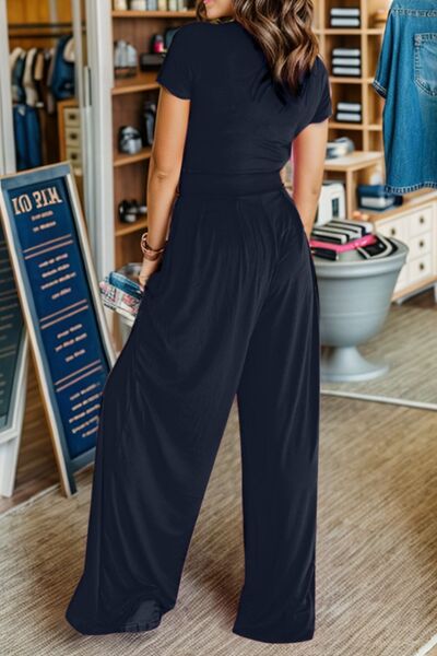 Blue Zone Planet | Short Sleeve Top and Wide Leg Pants Set BLUE ZONE PLANET