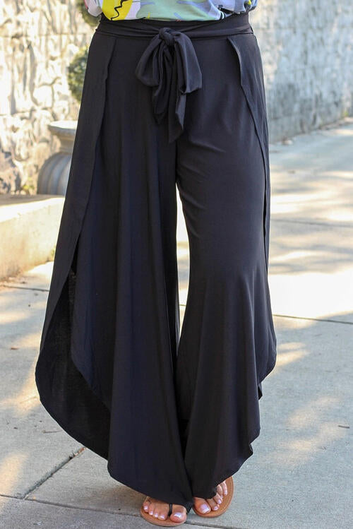 Plus Size Tie Front Wide Leg Pants BLUE ZONE PLANET
