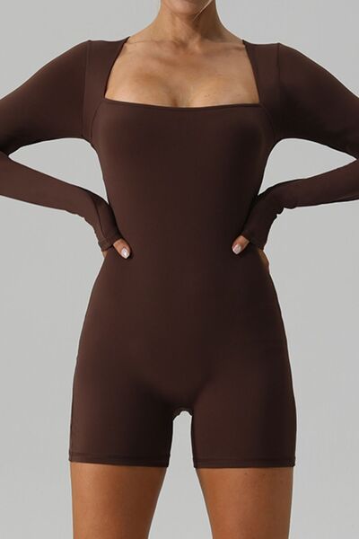 Blue Zone Planet | Square Neck Long Sleeve Active Romper BLUE ZONE PLANET