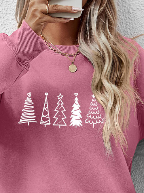 Christmas Tree Graphic Drop Shoulder Sweatshirt BLUE ZONE PLANET