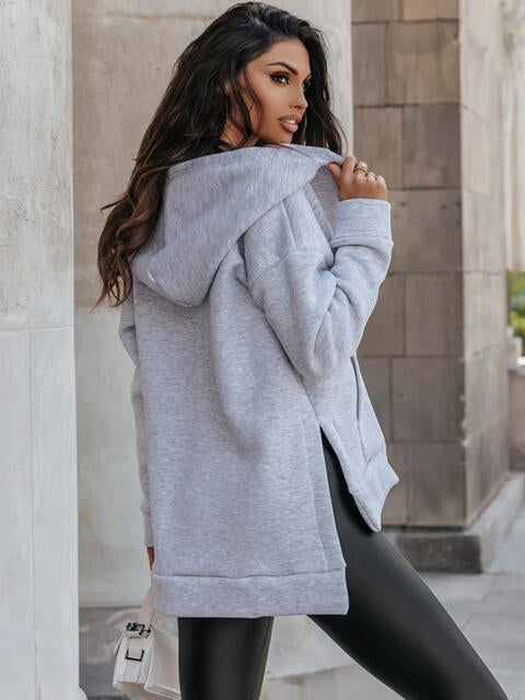 Blue Zone Planet | Zip-Up Slit Hoodie with Pockets BLUE ZONE PLANET
