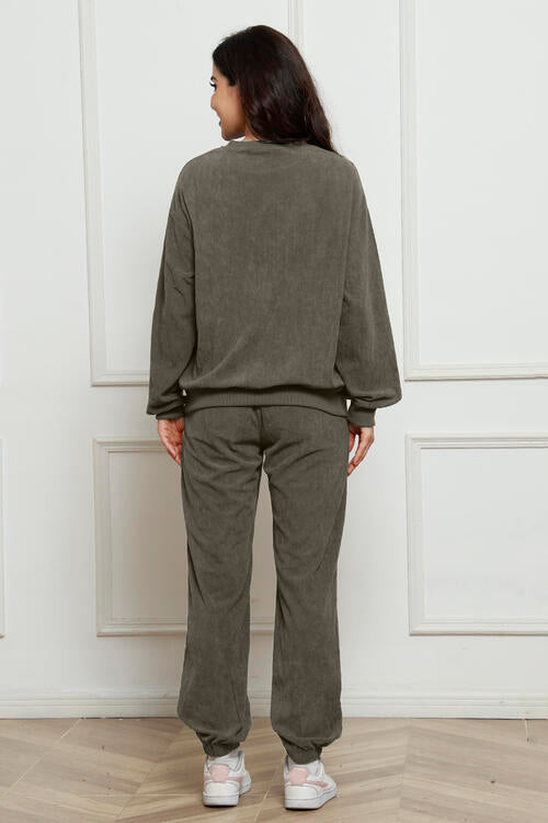 Round Neck Sweatshirt and Sweatpants Set BLUE ZONE PLANET