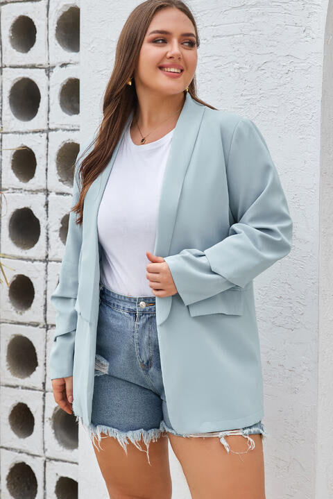 Plus Size Shawl Collar Long Sleeve Blazer BLUE ZONE PLANET