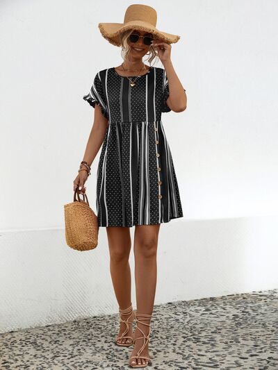 Blue Zone Planet |  Striped Polka Dot Frill Short Sleeve Mini Dress BLUE ZONE PLANET
