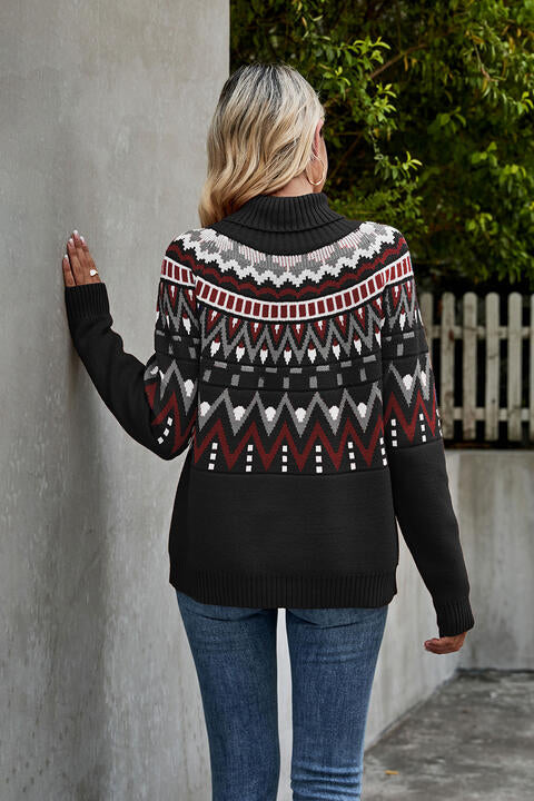 Turtleneck Ribbed Trim Sweater BLUE ZONE PLANET