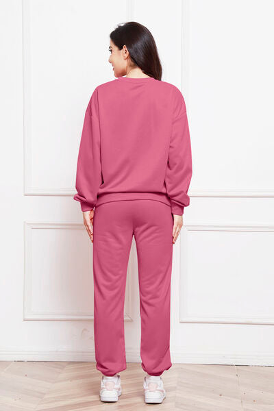 Blue Zone Planet | Round Neck Long Sleeve Sweatshirt and Pants Set BLUE ZONE PLANET