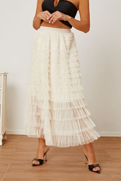 Blue Zone Planet | Ruched High Waist Tiered Skirt BLUE ZONE PLANET