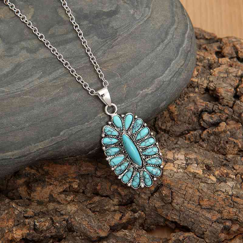 Artificial Turquoise Pendant Alloy Necklace BLUE ZONE PLANET