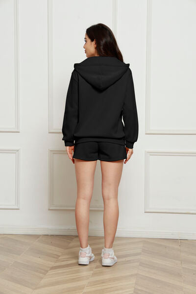 Blue Zone Planet | Zip Up Drawstring Hoodie and Shorts Set BLUE ZONE PLANET