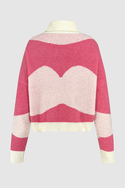 Blue Zone Planet | Color Block Turtleneck Dropped Shoulder Sweater BLUE ZONE PLANET