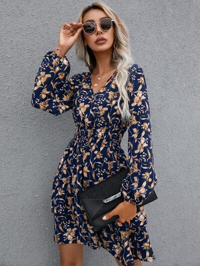 Blue Zone Planet | Floral Layered Surplice Balloon Sleeve Dress BLUE ZONE PLANET