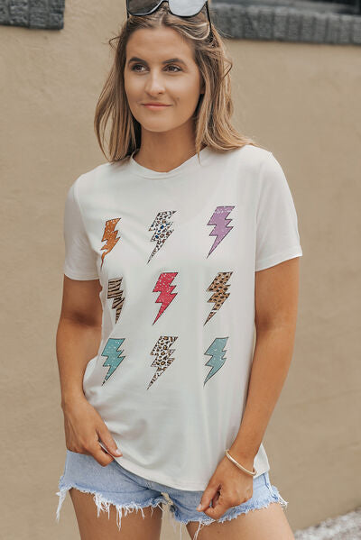 Blue Zone Planet | Lightning Graphic Round Neck Short Sleeve T-Shirt BLUE ZONE PLANET