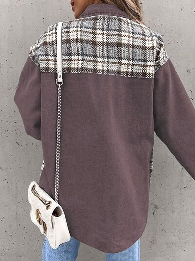 Plaid Button Up Dropped Shoulder Jacket BLUE ZONE PLANET