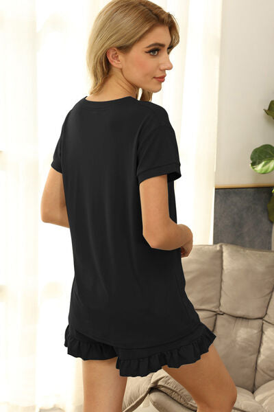 Blue Zone Planet | V-Neck Short Sleeve Top and Drawstring Shorts Lounge Set BLUE ZONE PLANET