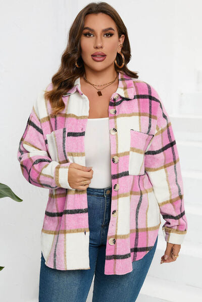 Blue Zone Planet | Plaid Button Up Dropped Shoulder Jacket BLUE ZONE PLANET