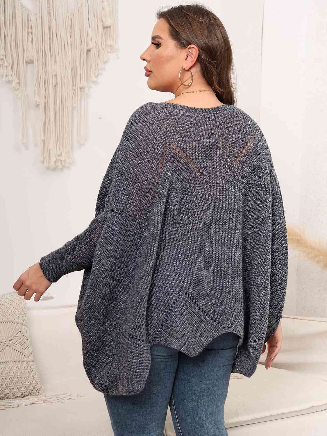 Plus Size Round Neck Batwing Sleeve Sweater BLUE ZONE PLANET