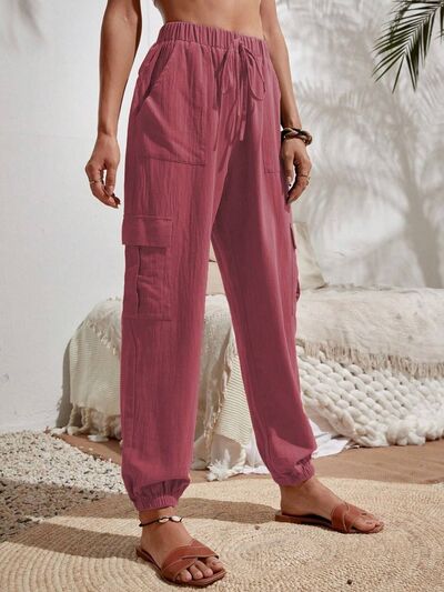 Drawstring Joggers with Cargo Pockets Trendsi