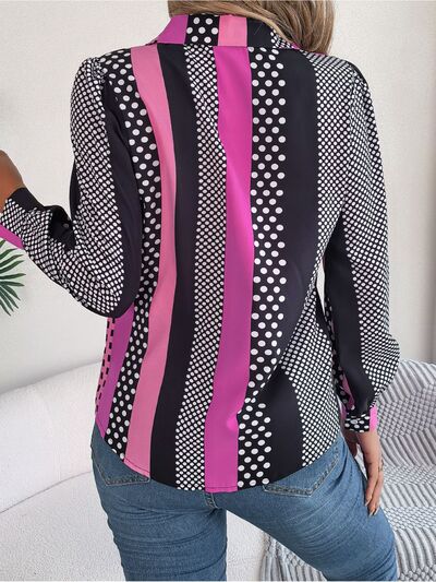 Blue Zone Planet | Polka Dot Contrast Long Sleeve Shirt BLUE ZONE PLANET