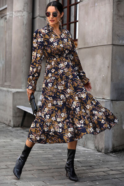 Floral Flounce Sleeve Tiered Dress BLUE ZONE PLANET