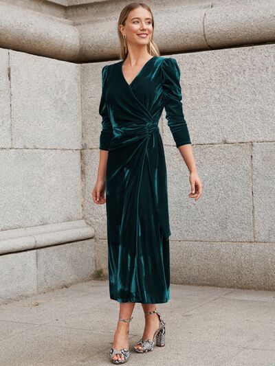 Blue Zone Planet | Surplice Puff Sleeve Midi Dress BLUE ZONE PLANET