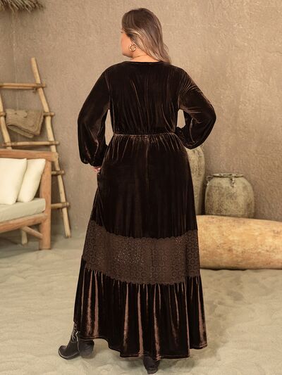 Blue Zone Planet | Plus Size V-Neck Balloon Sleeve Maxi Dress BLUE ZONE PLANET