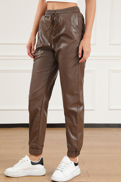 Blue Zone Planet | Drawstring PU Leather Pants BLUE ZONE PLANET