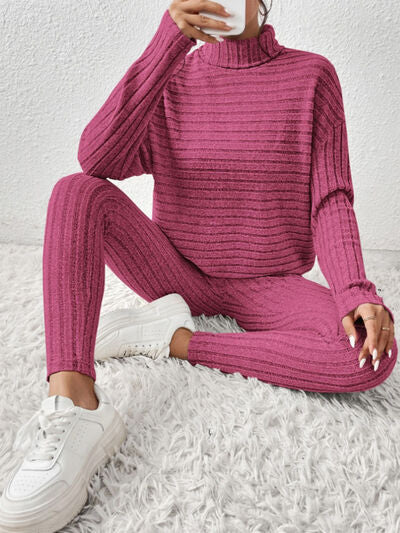 Blue Zone Planet | Ribbed Turtleneck Top and Pants Set BLUE ZONE PLANET