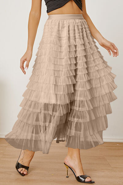 Blue Zone Planet | Ruched High Waist Tiered Skirt BLUE ZONE PLANET