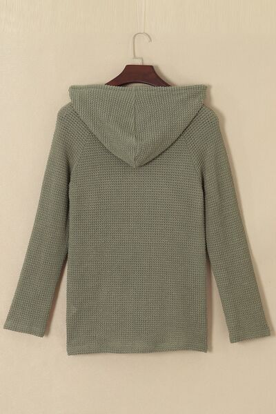 Blue Zone Planet | Waffle-Knit Button Up Drawstring Hoodie BLUE ZONE PLANET