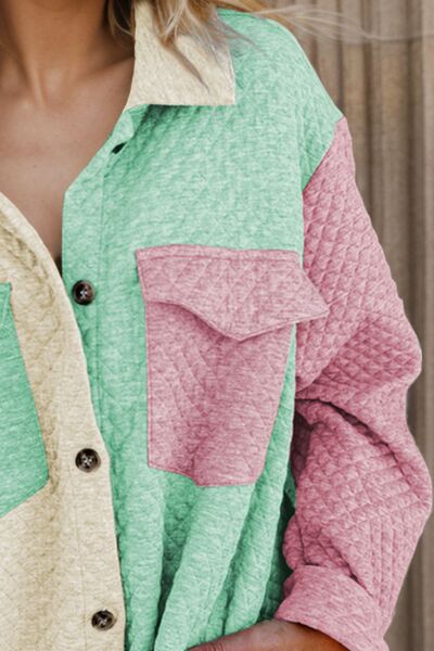 Blue Zone Planet | Color Block Button Up Long Sleeve Shacket BLUE ZONE PLANET