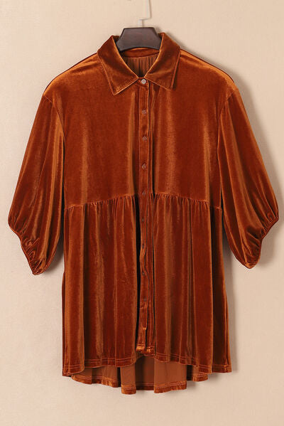 Blue Zone Planet | Tiered Button Up Collared Neck Shirt BLUE ZONE PLANET