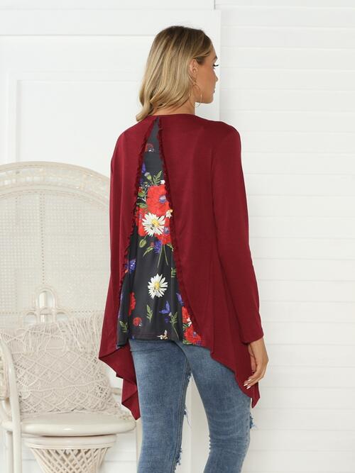 Floral Open Front Long Sleeve Cardigan BLUE ZONE PLANET
