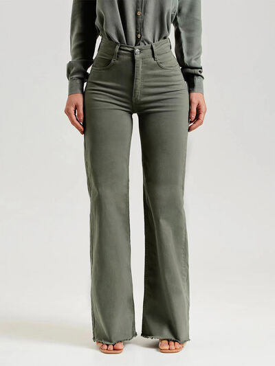 Blue Zone Planet | Buttoned Raw Hem Jeans with Pockets BLUE ZONE PLANET
