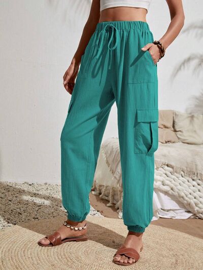 Drawstring Joggers with Cargo Pockets Trendsi