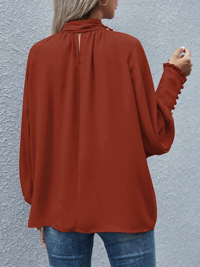 Blue Zone Planet | Tie Neck Lantern Sleeve Blouse BLUE ZONE PLANET