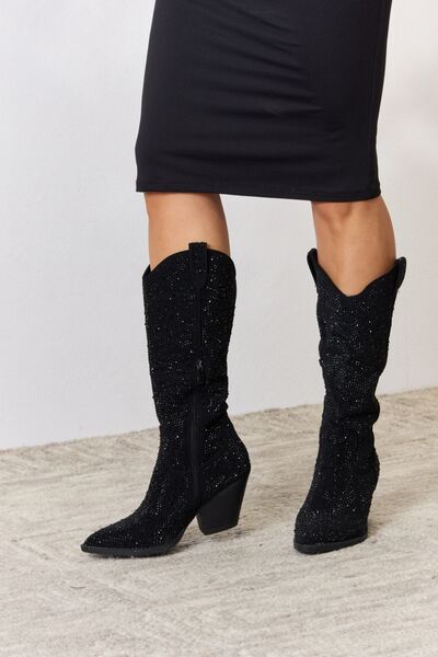 Forever Link Rhinestone Knee High Cowboy Boots BLUE ZONE PLANET