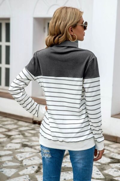 Blue Zone Planet | Striped Contrast Turtleneck Sweater BLUE ZONE PLANET