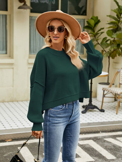 Blue Zone Planet | Round Neck Lantern Sleeve Sweater BLUE ZONE PLANET
