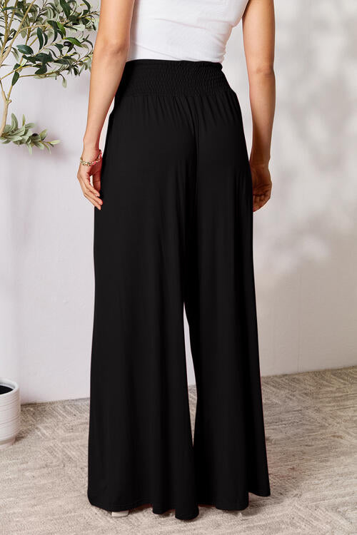 Double Take Full Size Smocked Wide Waistband Wide Leg Pants BLUE ZONE PLANET