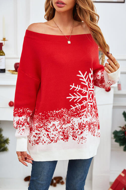 Off-Shoulder Long Sleeve Sweater BLUE ZONE PLANET