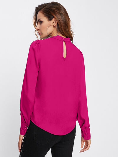 Blue Zone Planet | Mock Neck Lantern Sleeve Shirt BLUE ZONE PLANET