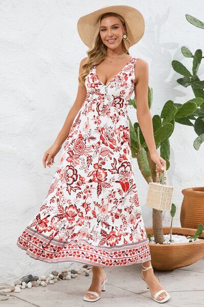 Printed V-Neck Wide Strap Dress BLUE ZONE PLANET