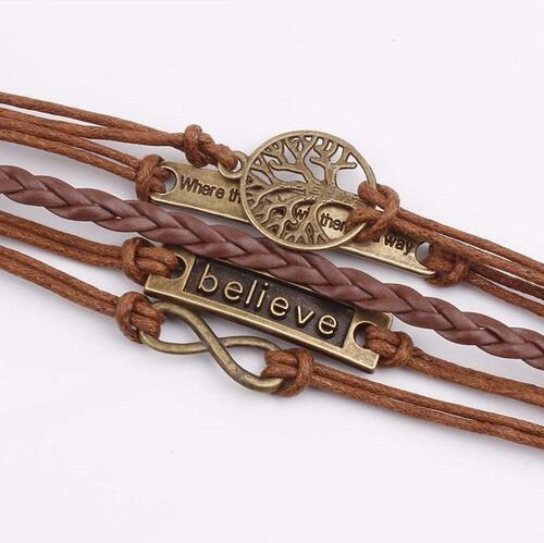 Alloy PU Leather Rope Bracelet BLUE ZONE PLANET