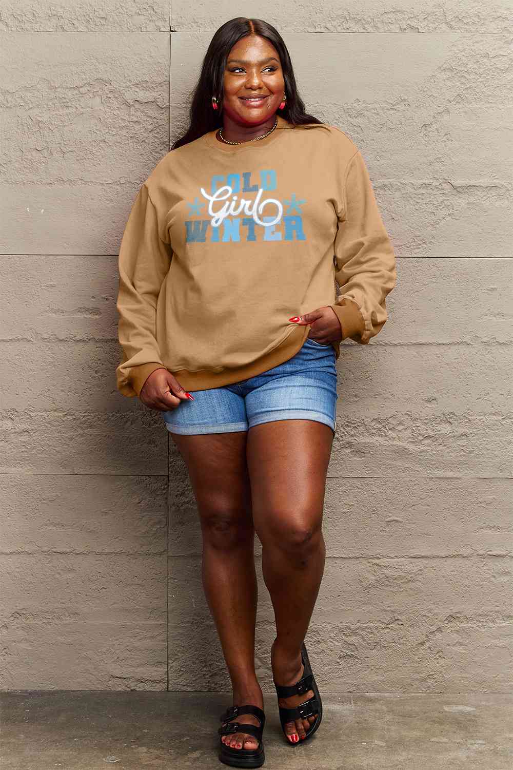 Simply Love Full Size COLD WINTER Graphic Long Sleeve Sweatshirt BLUE ZONE PLANET