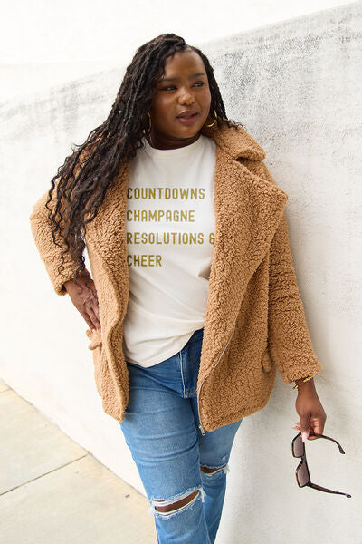 Blue Zone Planet | Simply Love Full Size COUNTDOWNS CHAMPAGNE RESOLUTIONS & CHEER Round Neck T-shirt BLUE ZONE PLANET