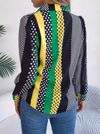 Blue Zone Planet | Polka Dot Contrast Long Sleeve Shirt BLUE ZONE PLANET
